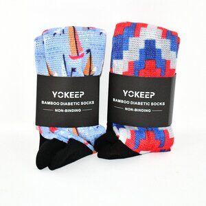 YOKEEP Diabetic Socks, Set of 2 Extra Wide, Over the Calf, Non-Binding Bamboo LG